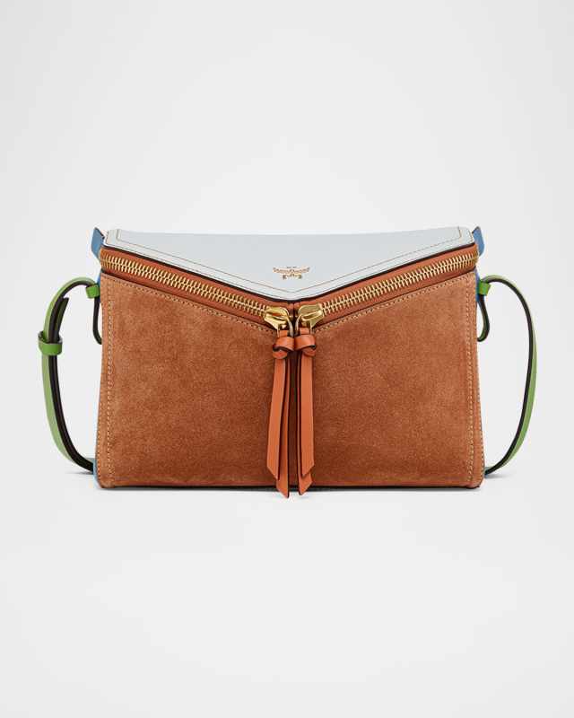 3D Diamond Colorblock Suede Shoulder Bag